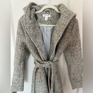 Motherhood Maternity grey tweed coat with hood in size 2